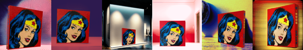 œuvre d’art, pop-art, lego, qr code, Fresque Exposition : Wonder Woman en 6 Scènes"