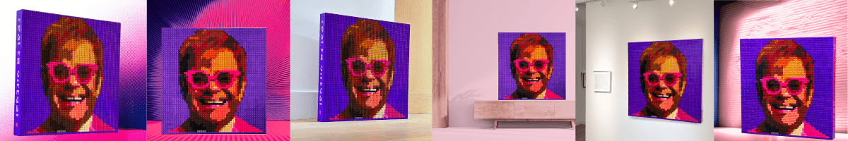 œuvre d’art, pop-art, lego, qr code, Fresque Exposition : Elton John en 6 Scènes