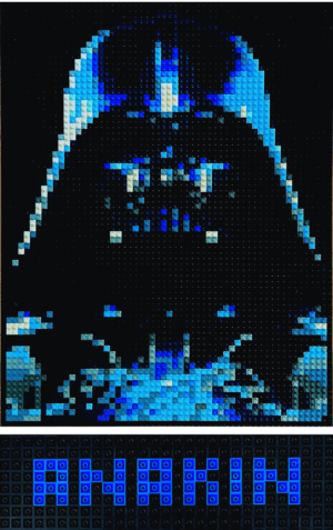 œuvre d’art, pop art, lego, qr code, Œuvre d'art LEGO : Dark Vador, portrait original du visage en briques et QR code, une création unique.