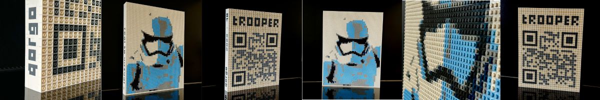 œuvre d’art, pop-art, lego, qr code, Fresque Exposition : Storm trooper en 6 Scènes